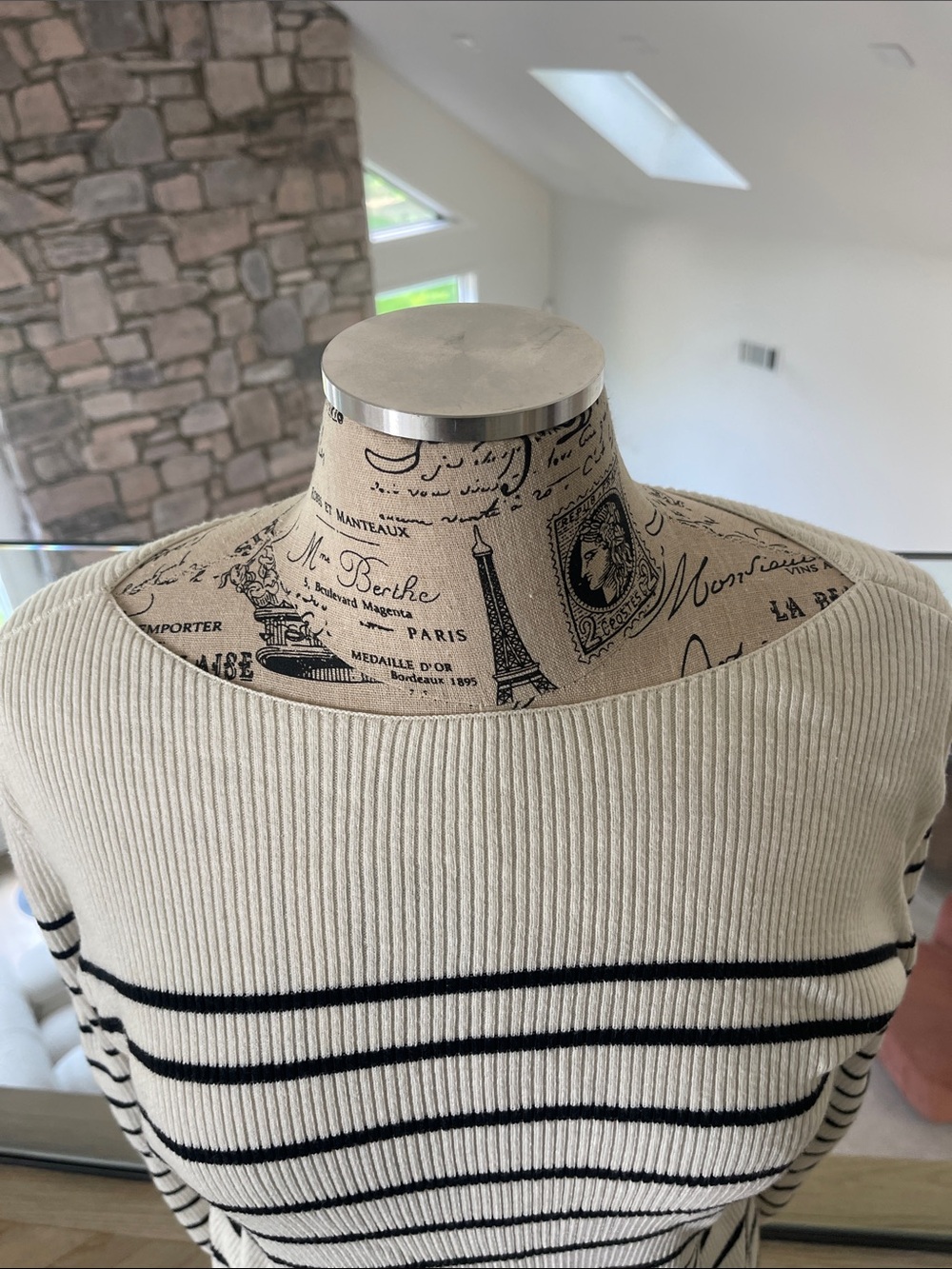 GAP Cream and Black Striped Boatneck Long Sleeve Top - Picture 3 of 5